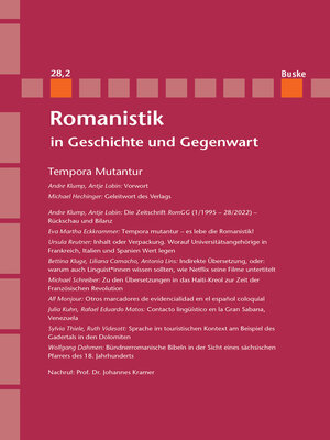 cover image of Romanistik in Geschichte und Gegenwart Jahrgang 28 Heft 2